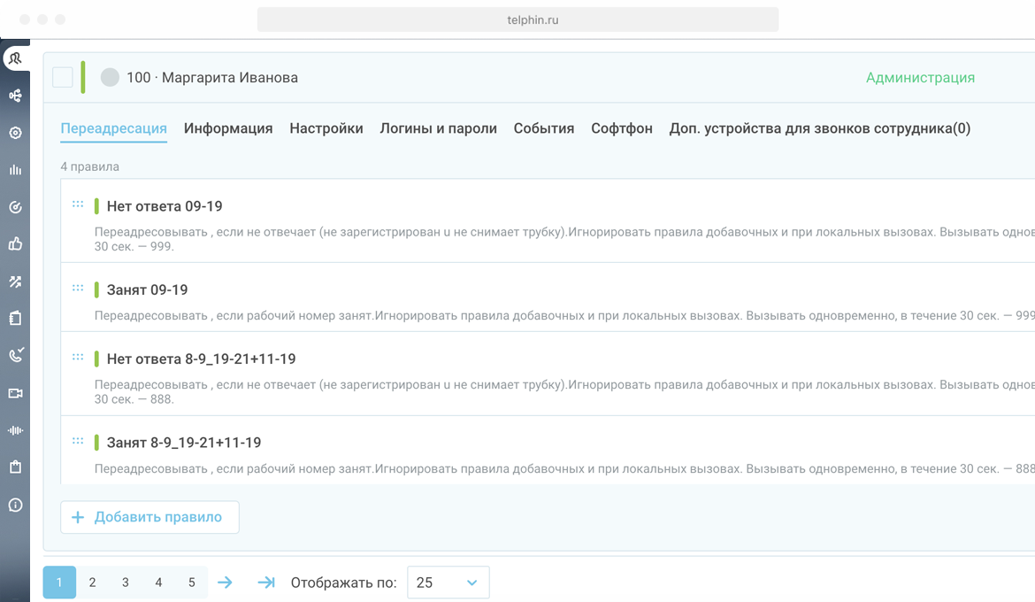 Виртуальная АТС «Телфин.Офис» — Переадресация звонков